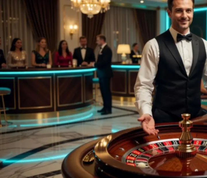Elegancki krupier prowadzący ruletkę na evencie