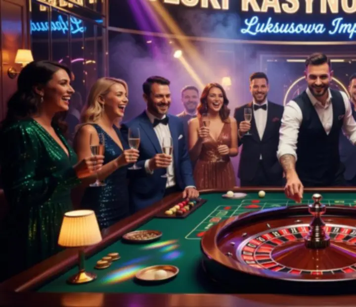 Stół do ruletki otoczony gośćmi podczas luksusowego eventu