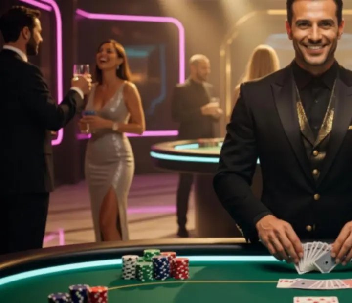 Profesjonalny krupier i gospodarz prowadzący wieczór pokerowy