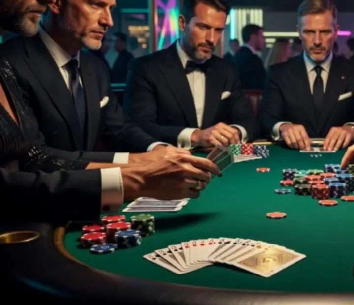 Gracze przy eleganckim stole pokerowym podczas mobilnego eventu